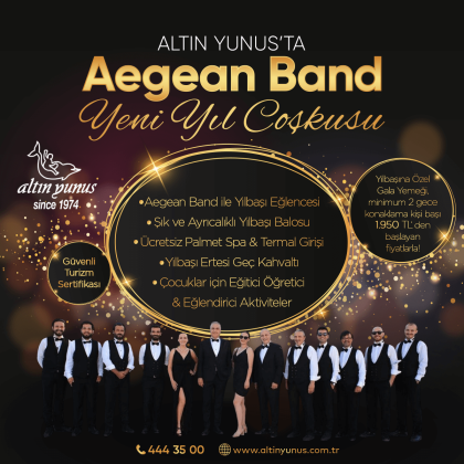 Altın Yunus’ta Aegean Band eşliğinde unutulmaz bir yılbaşı gecesi geçirmek için hemen rezervasyon yaptırın!